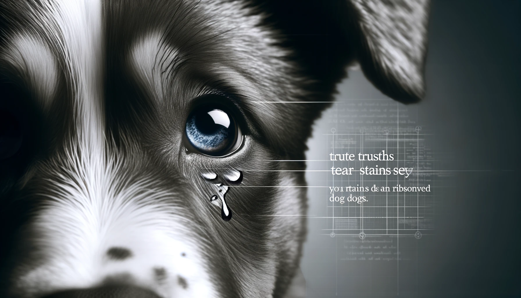 特定のドッグフードによって涙やけが解決されない背後にある真実を探るために、目に焦点を当てた犬の顔のクローズアップ画像で、涙やけの兆候が見られます。